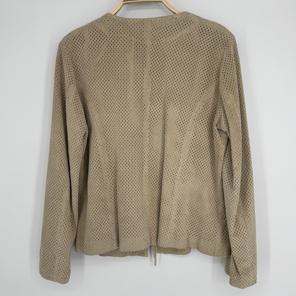 Vintage Belle Sport Perforated Pig Suede Jacket Size Large Beige Open Front - Picture 5 of 7